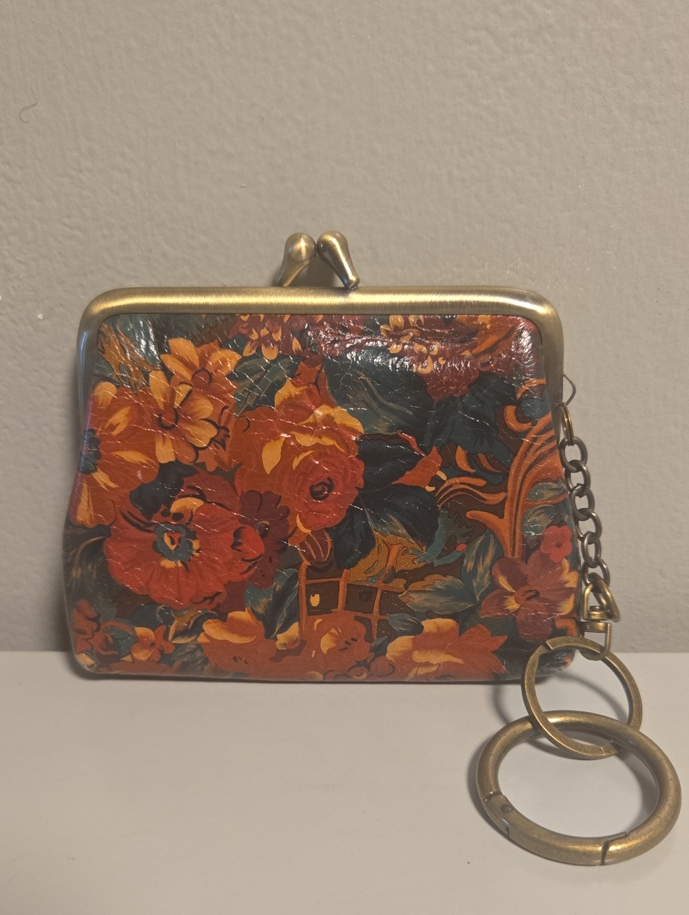 Patricia Nash Floral Kisslock Wallet Orange, Red and Green